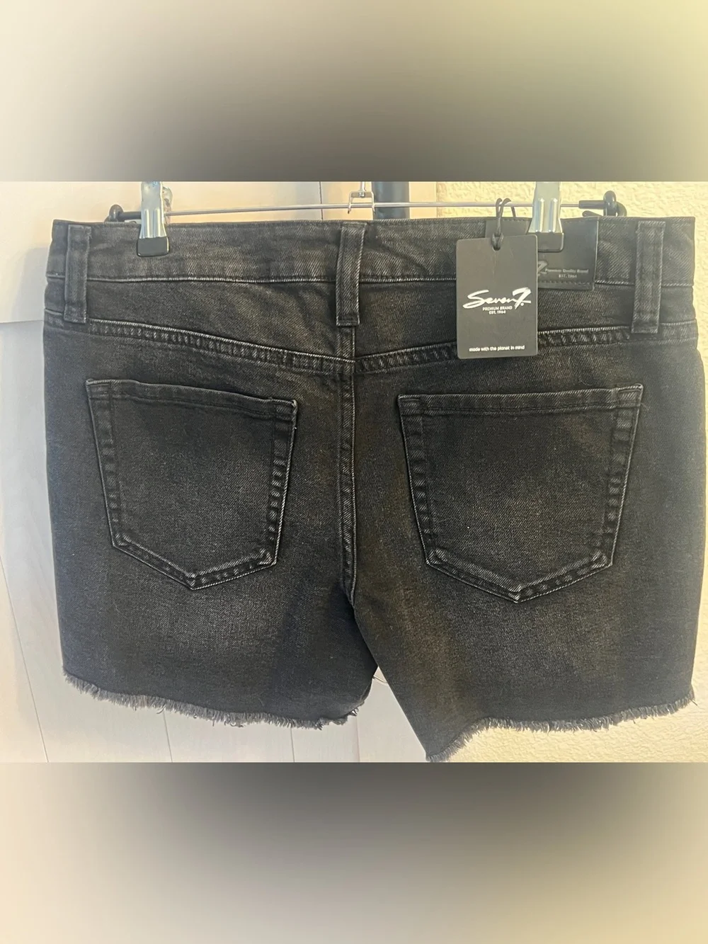 Seven7 Black Distressed Denim Shorts with Stud Accents